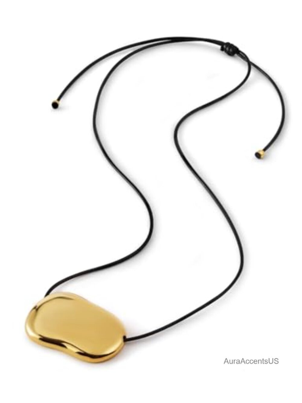 18K PVD Gold Plated Bean Pendant Necklace Adjustable Cord Minimalist